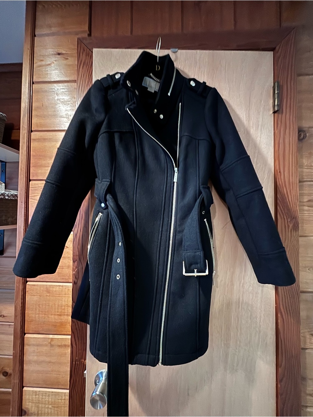 Petite Small- Michael Kors Black Wool Blend Belted Coat - Stylish Women's Jacket